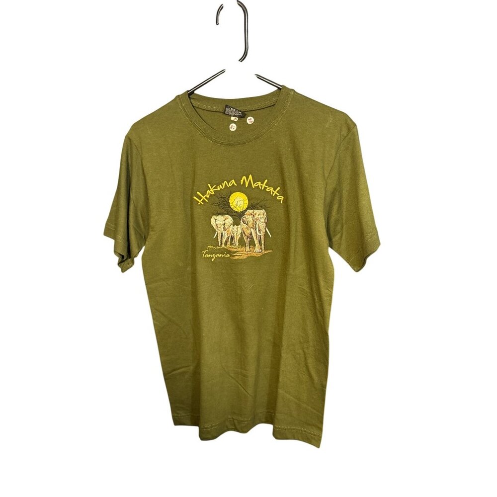 Hakuna Matata Tanzania Elephant Graphic Olive Green T-Shirt M Airborne NWOT‎